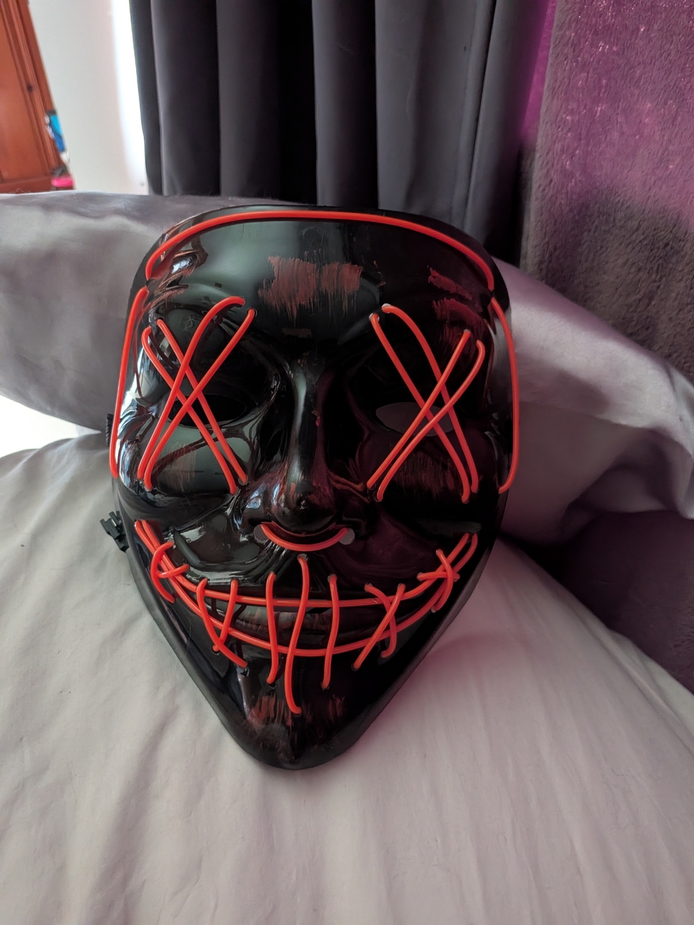 Black LED Punk Mask with Red Neon Wiring